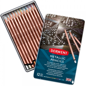 Набір кольорових олівців Derwent Metallic 12 кольорів в метал.коробці (2305599)